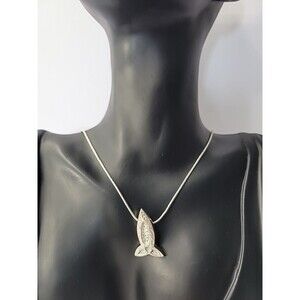 Vintage Necklace Pendant Fish Shape Hammered Silver Tone Jewelry Costume